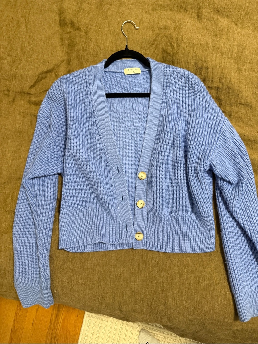 Babaton Light Blue Chunky Cropped Cardigan